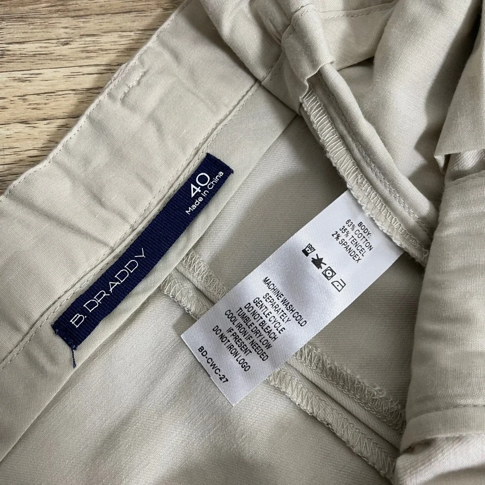 B. Draddy Mens Size 40 Stone Khaki Tencel Cotton Chino Golf Shorts 9.5